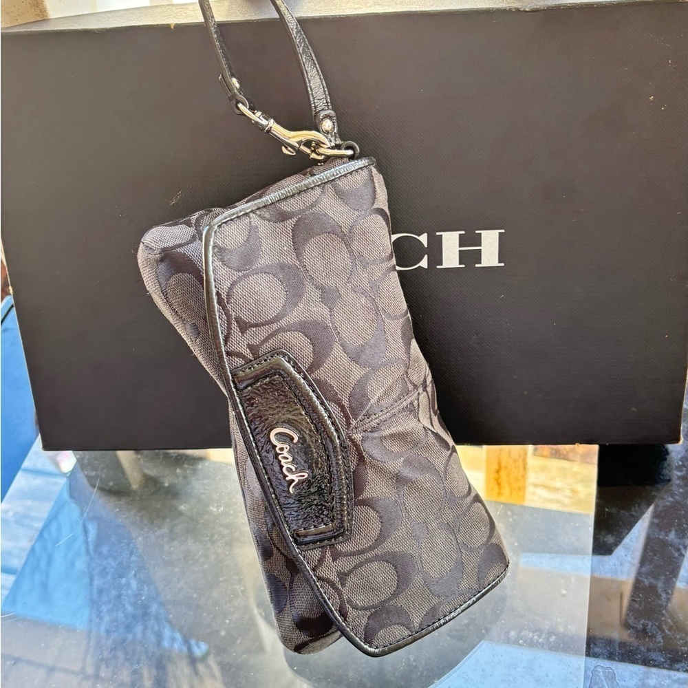 Coach Ashley CC Clutch Wristlet in black signature canvas wristlet